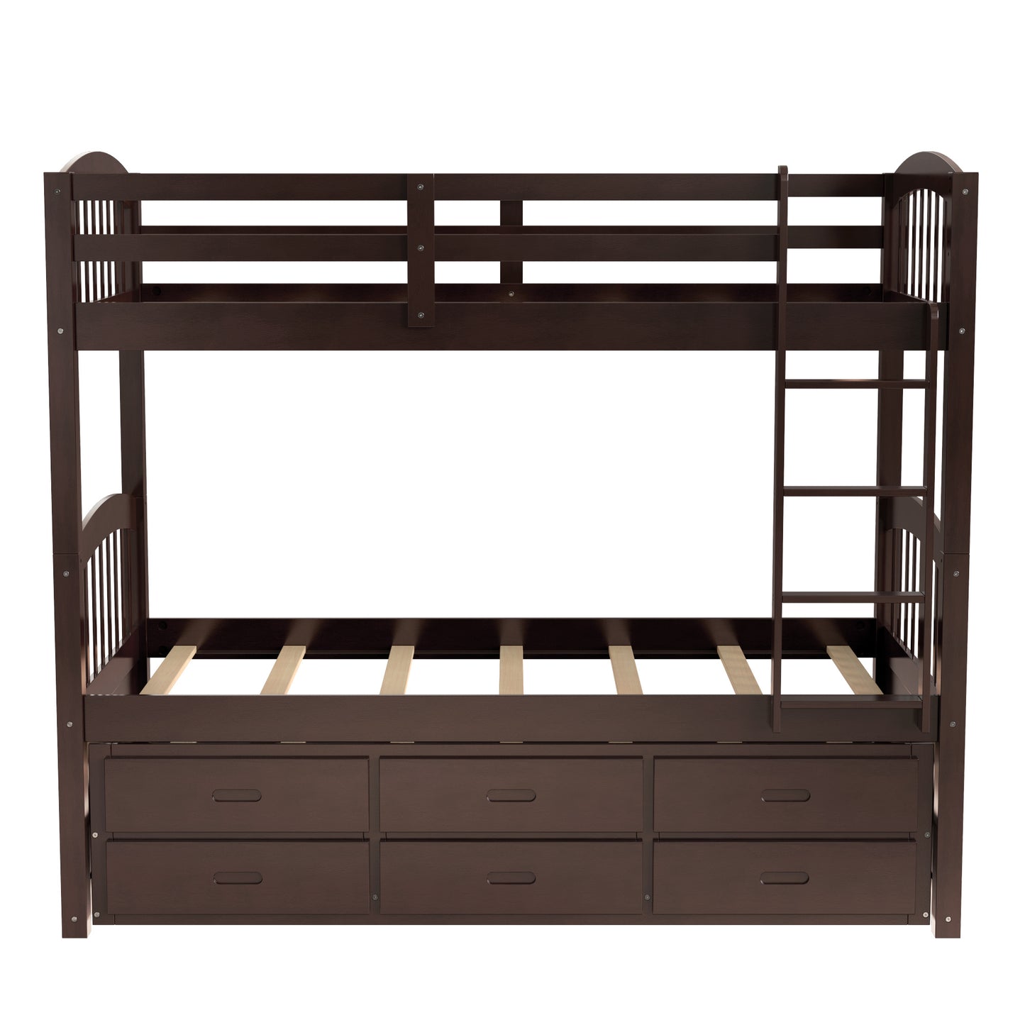 Twin over Twin Wood Bunk Bed with Trundle and Drawers,White