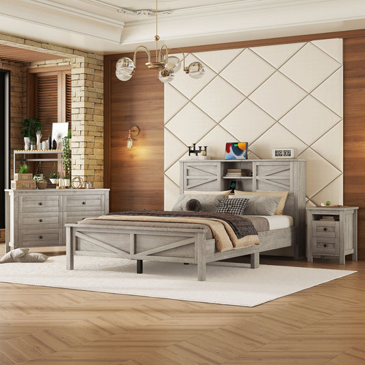 Frazier 3 Pc. Queen Platform Bedroom Suite with Double Sliding Doors