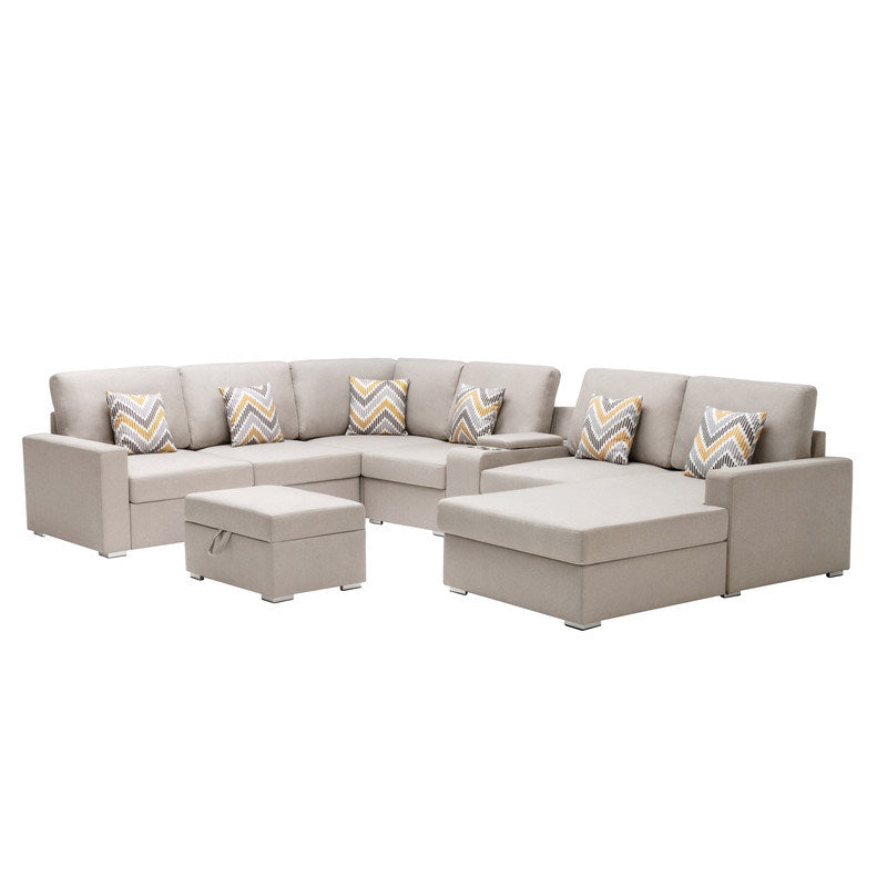 Nolan 135" 8Pc Reversible Chaise Sectional with Storage Ottoman