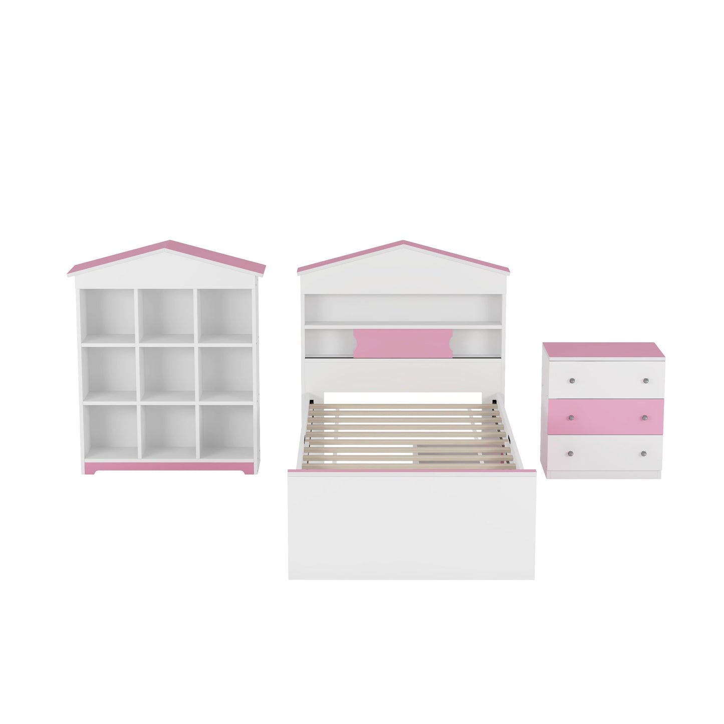 Prairie Wish 3 Pc. Twin House Bedroom Set in Pink & White