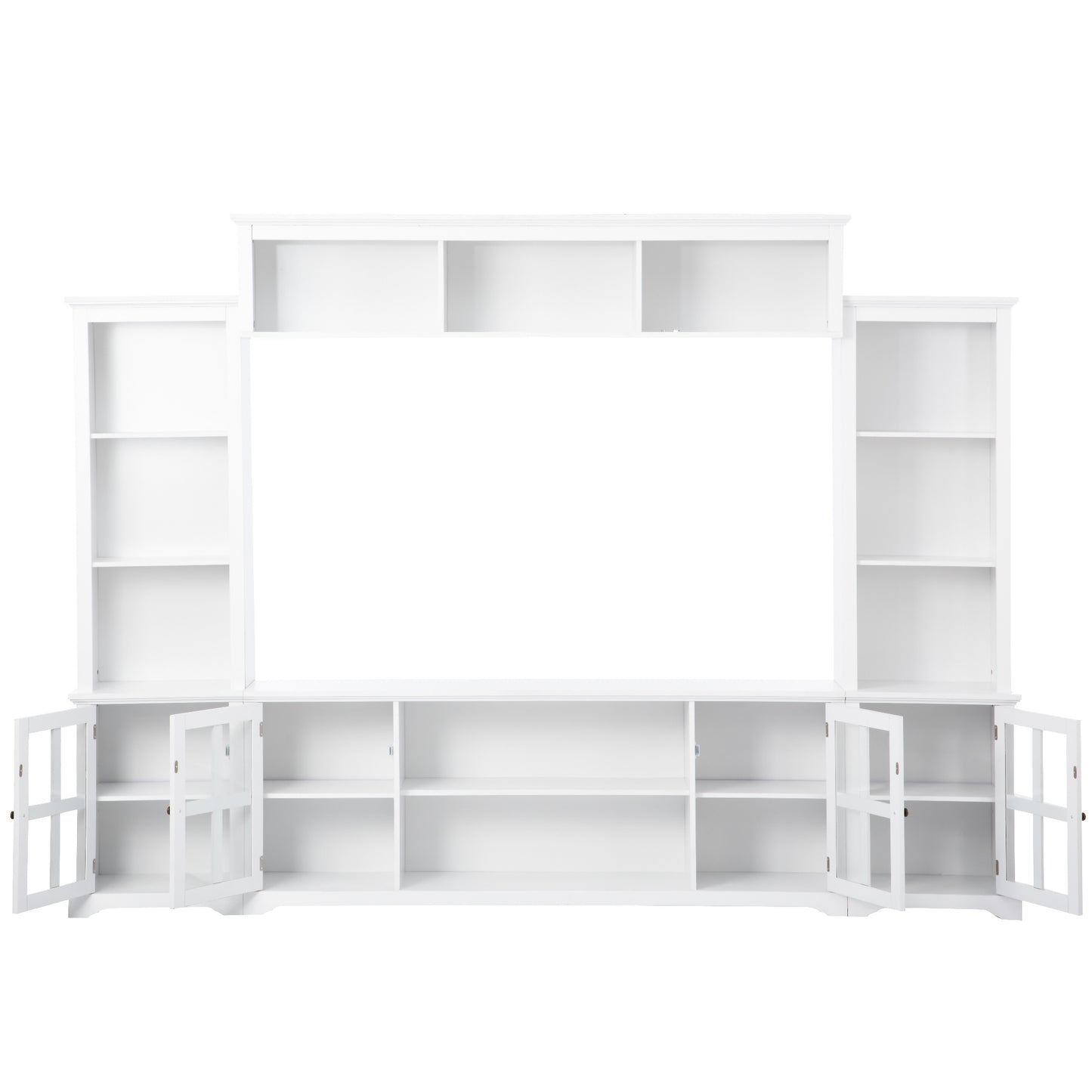 [VIDEO provided] ON-TREND Minimalism Entertainment Wall Unit with Bridge, Modern TV Console Table for TVs Up to 70", Multifunctional TV Stand with Tempered Glass Door, White (Old SKU: SD000009AAK)