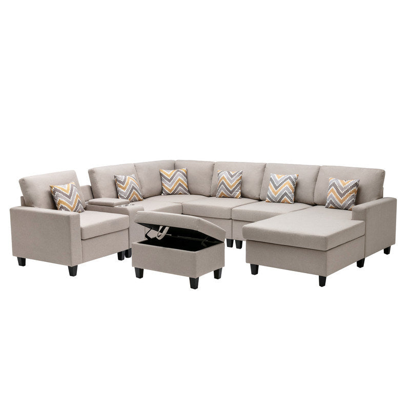 Nolan 124" 8Pc Reversible Chaise Sectional Sofa