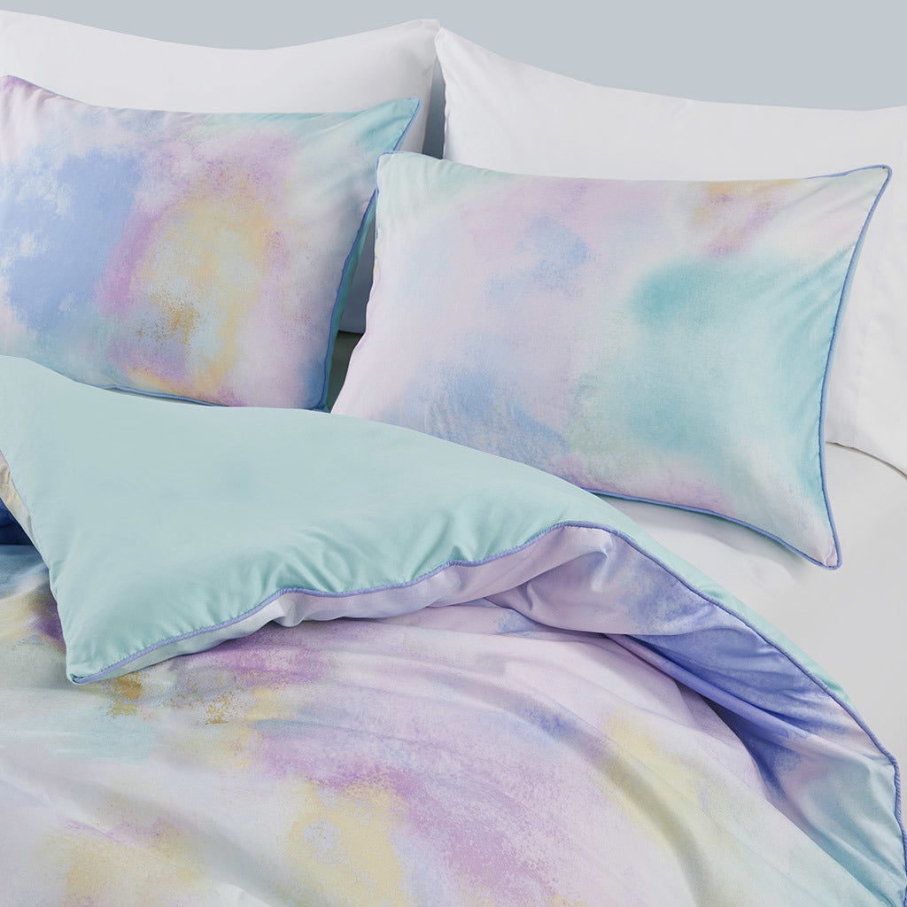 Cassie Watercolor Tie Dye Duvet Cover Set with Throw Pillow