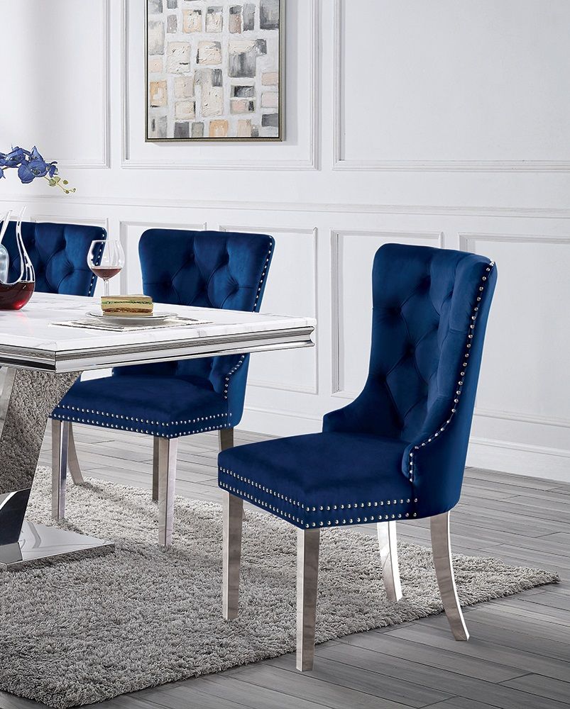 Talisa Button-Tufted Wingback Dining Chair Set of 2 in Blue