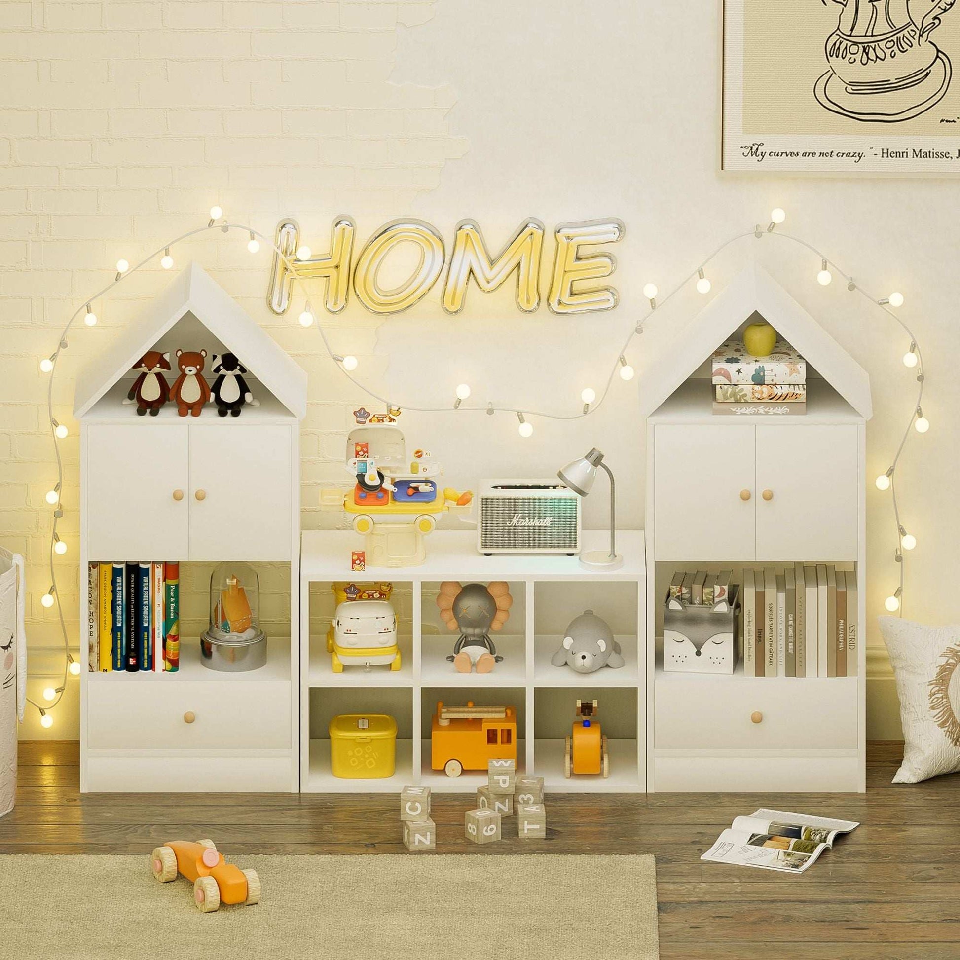 Children's House Shaped Bookcase with Multi-Functional Storage