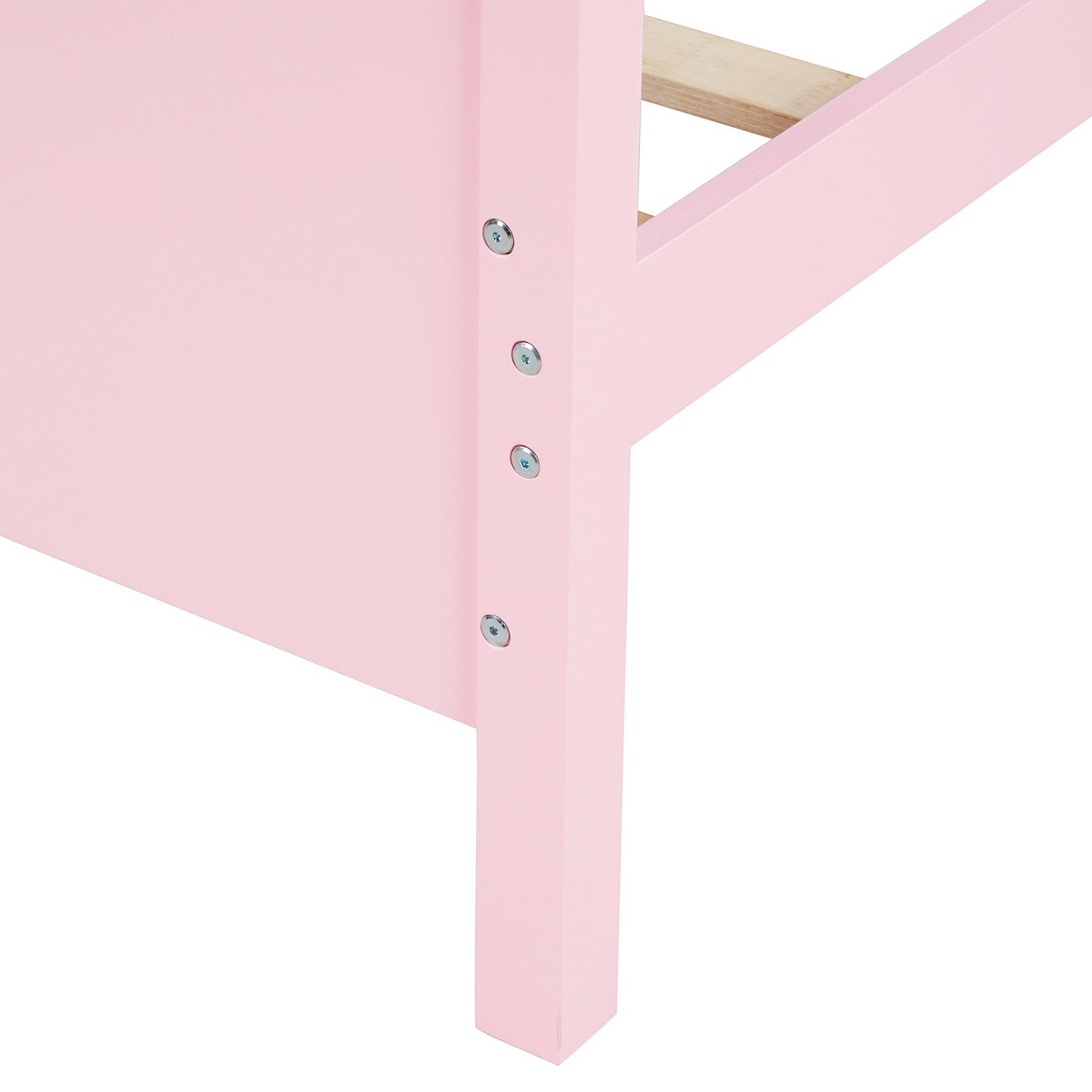 Twin Size Wood Platform Bed with Headboard; Footboard and Wood Slat Support (Pink)