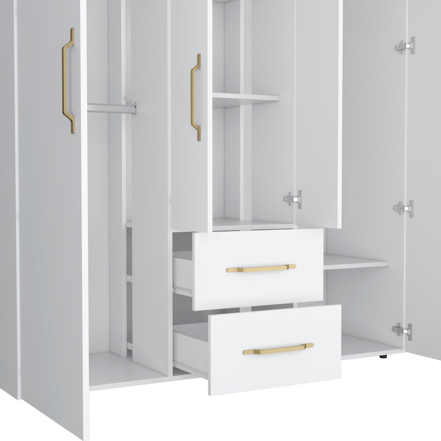 Bariloche Wardrobe with Hanging Rods, Shelves, and 2 Drawers in White