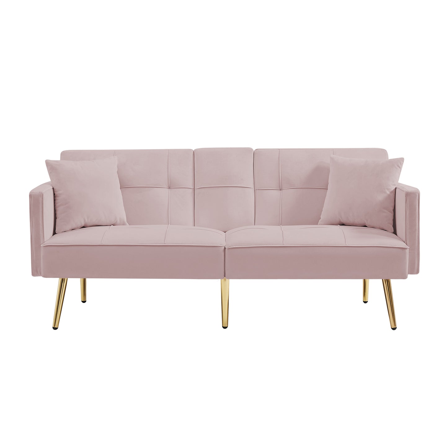 Sicily Pink Convertible Loveseat with Gold Metal Legs