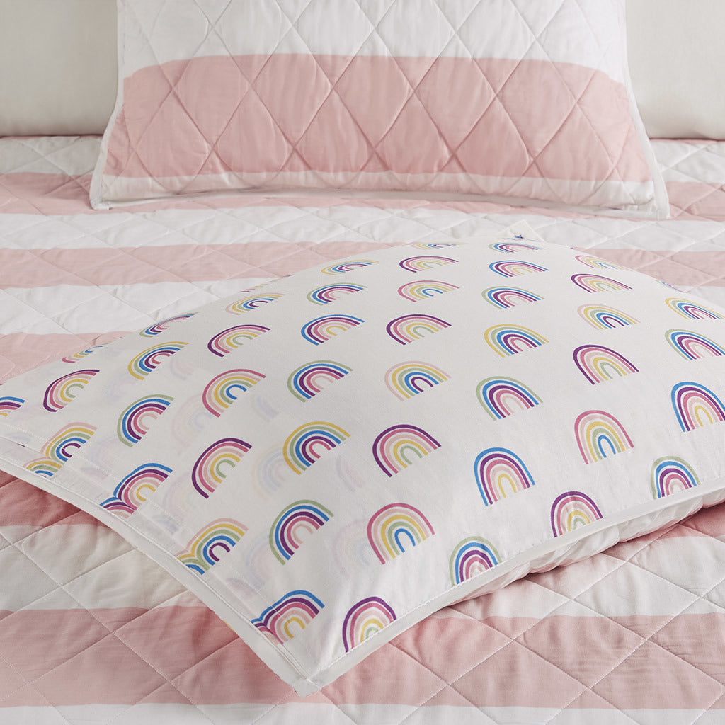 Cotton Cabana Stripe Reversible Quilt Set with Rainbow Reverse