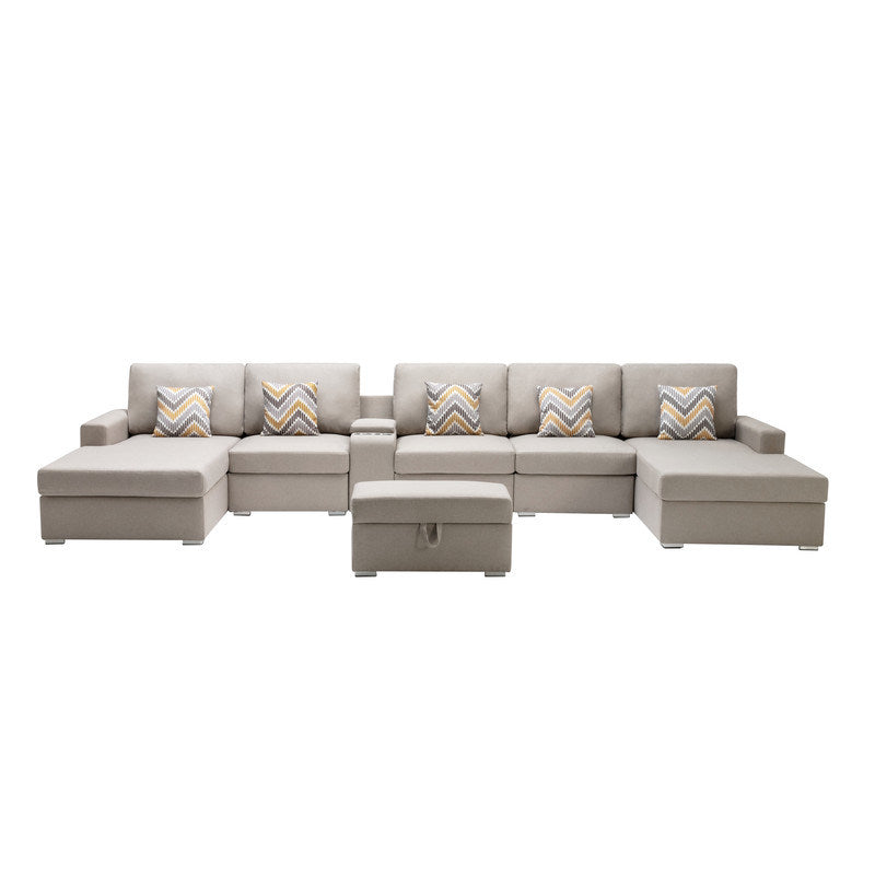 Nolan 163" 7Pc Double Chaise Sectional Sofa with Interchangeable Legs