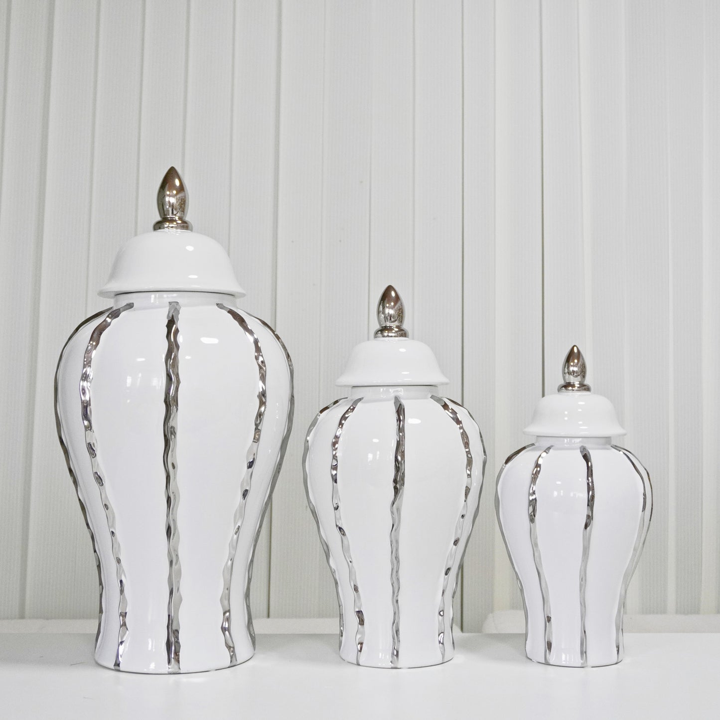 White Ginger Jar with Silver Ornament