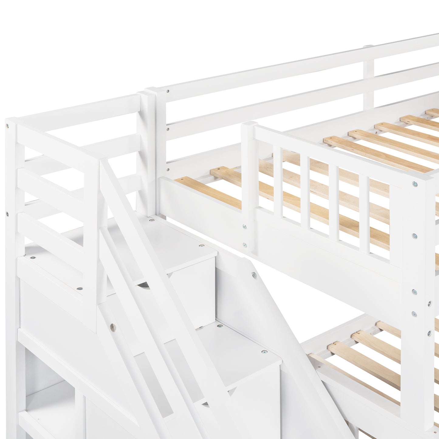 Twin over Full L-Shaped Bunk Bed With 3 Drawers, Ladder and Staircase