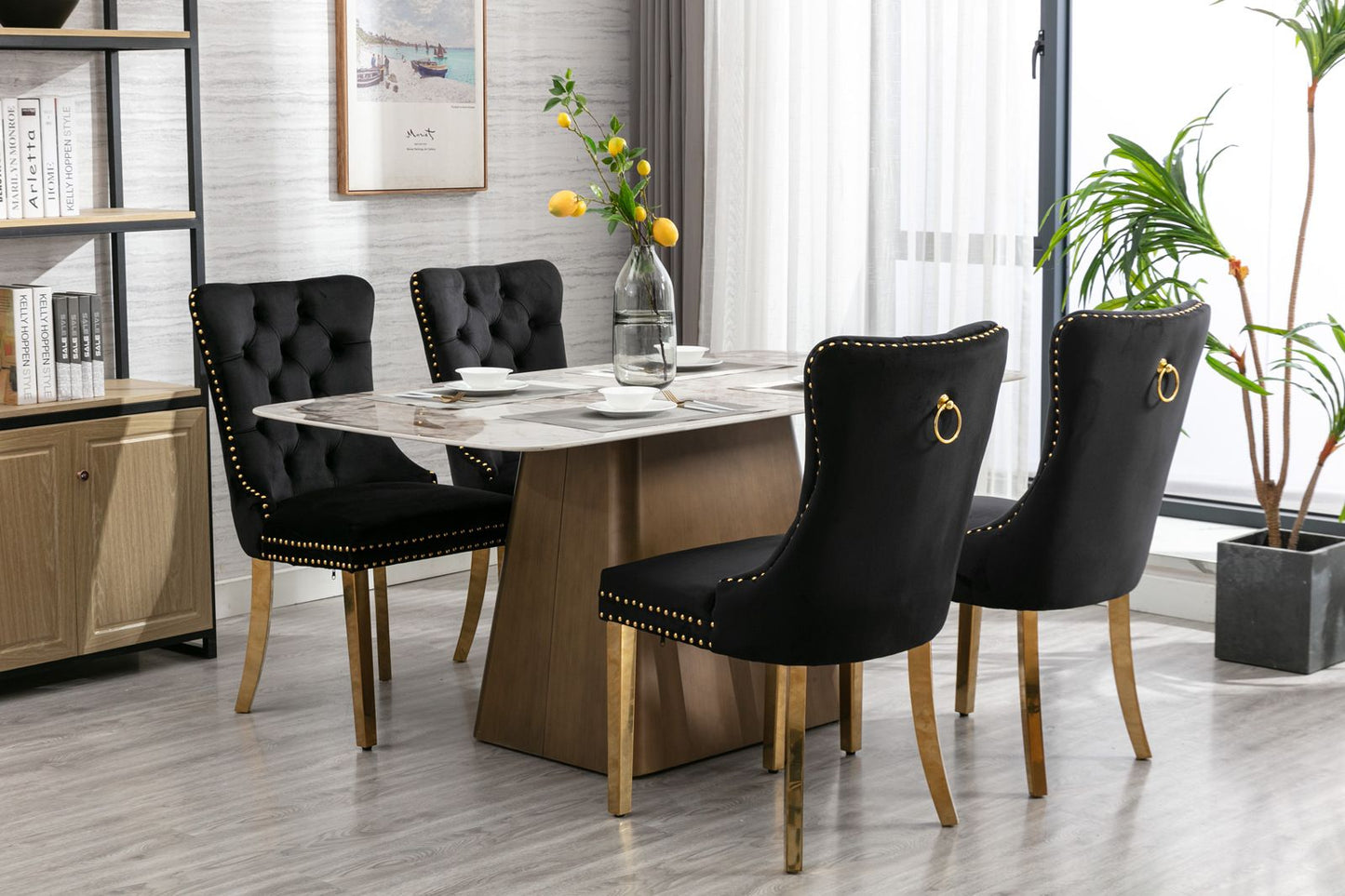 Lorelei Velvet Tufted Dining Chair Set of 2 in Black and Gold