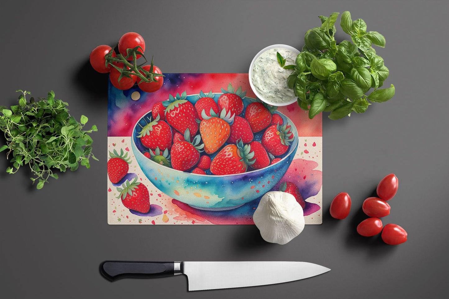 Strawberries Tempered Glass Cutting and Serving Board