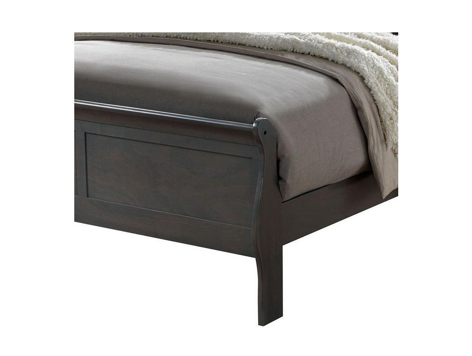 Classic Contemporary California King Size Bed Gray Louis Phillipe Solidwood 1pc Bed Bedroom Sleigh Bed