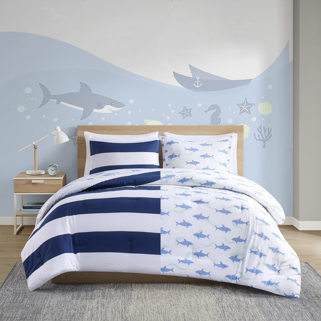 Cotton Cabana Stripe Reversible Comforter Set with Shark Reverse