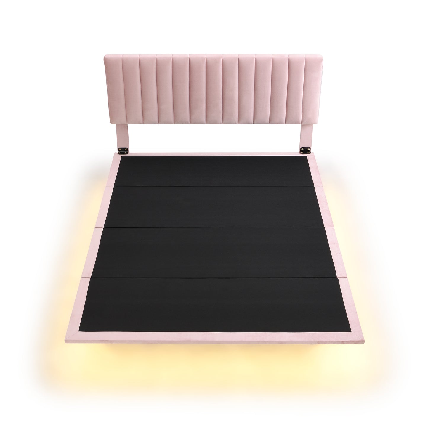 Queen Size Upholstered Bed with Sensor Light and Headboard, Floating Velvet Platform Bed, Pink