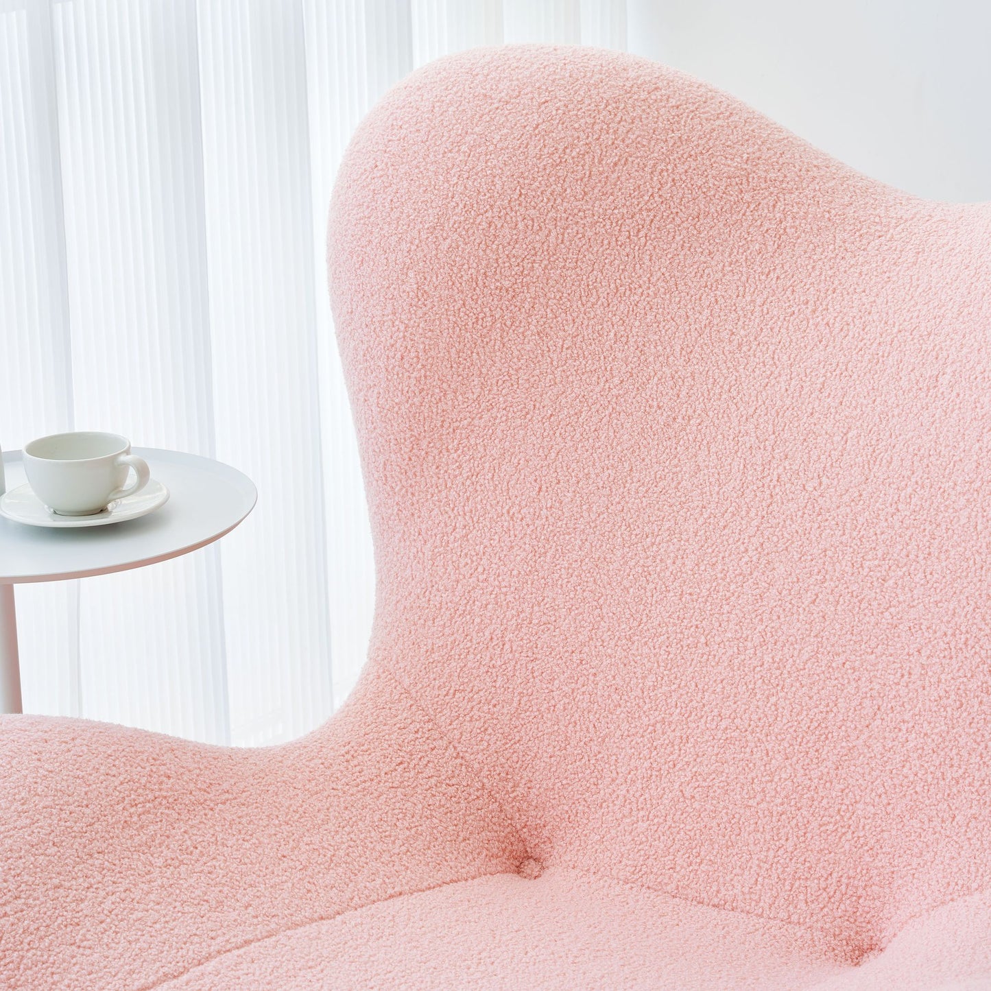 Whimsy High Back Sherpa Armchair with Footstool in Pink