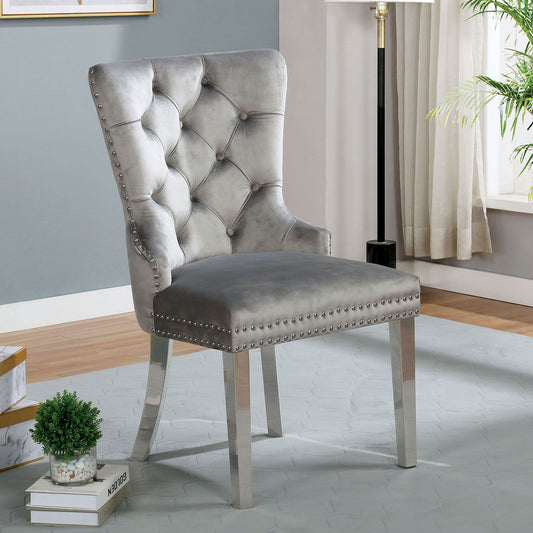 Talisa Button-Tufted Wingback Dining Chair Set of 2 in Grey