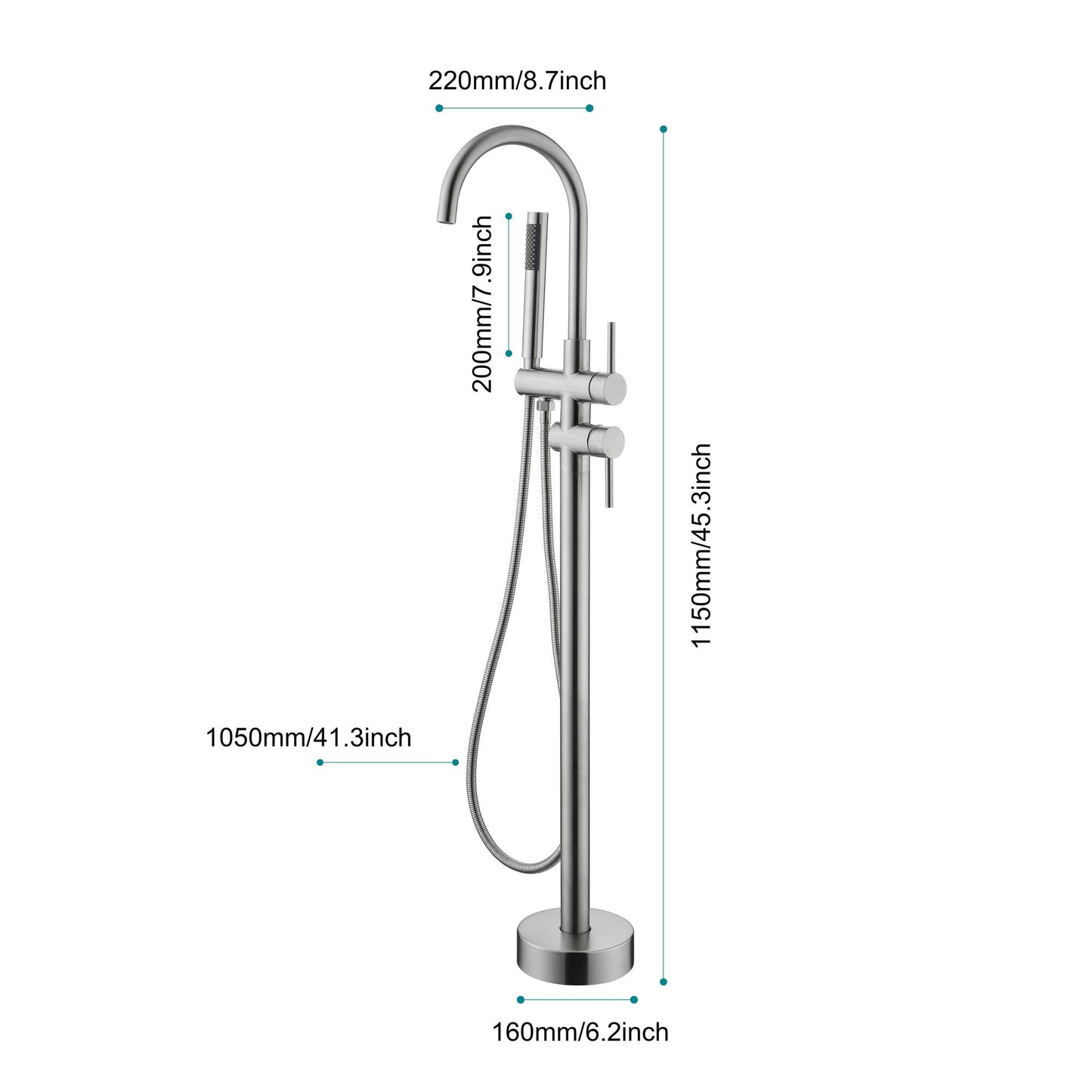 Freestanding Tub Filler Faucet in Brushed Nickel with Handheld Shower Spray