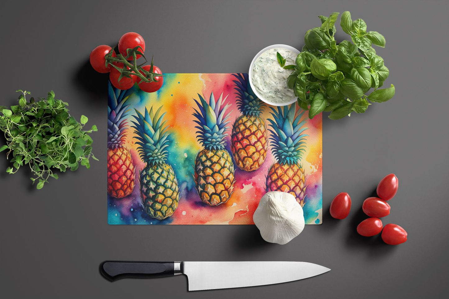 Pineapples Tempered Glass Kitchen Cutting and Serving Board