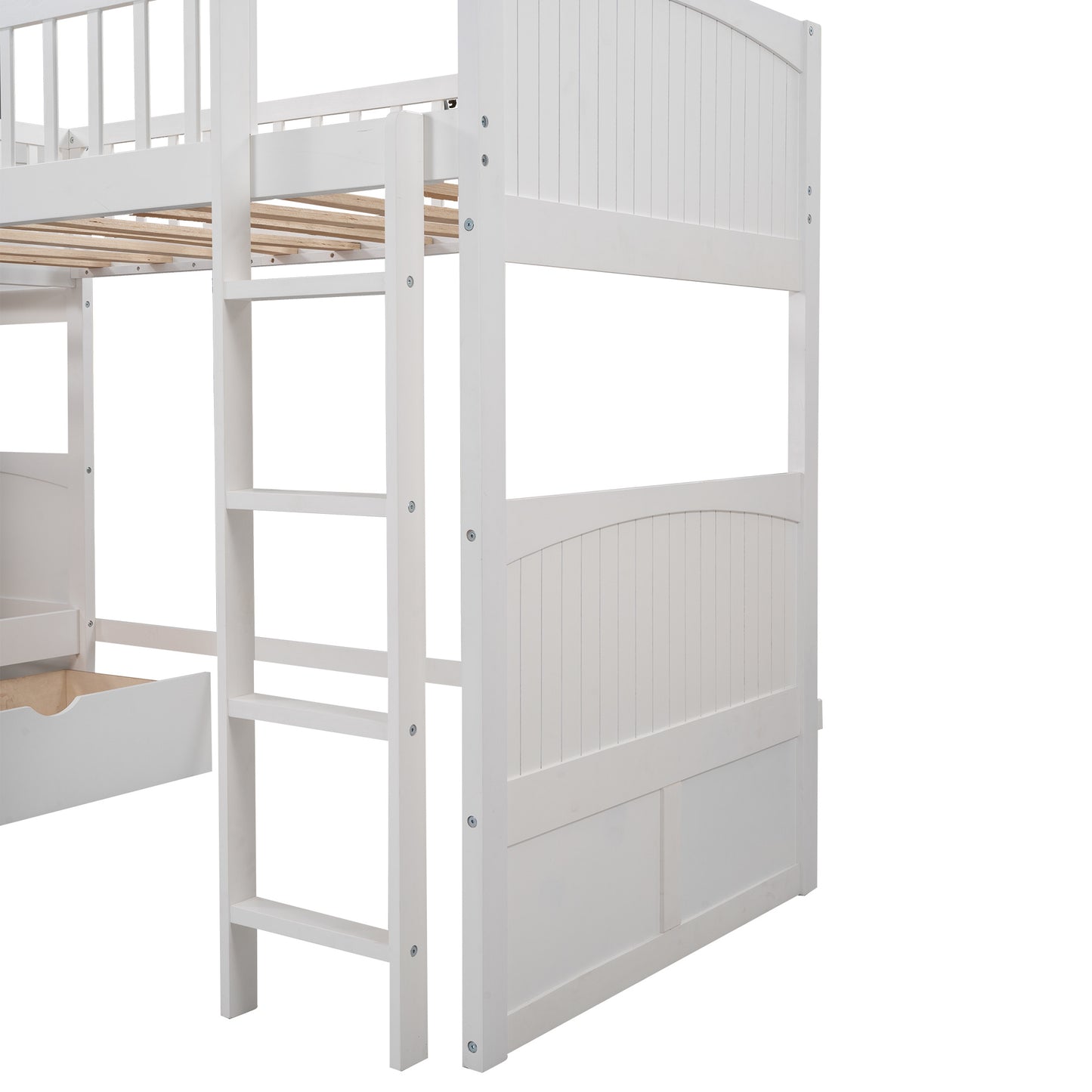 Twin Size Bunk Bed with a Loft Bed attached, with Two Drawers,Gray