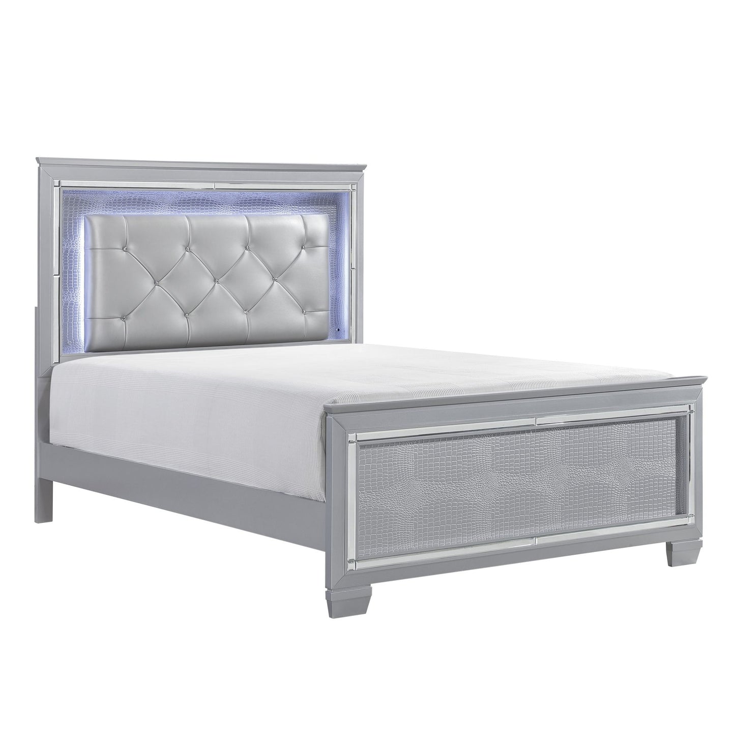 Allura Faux Alligator Embossed Queen Bed with LED Headboard