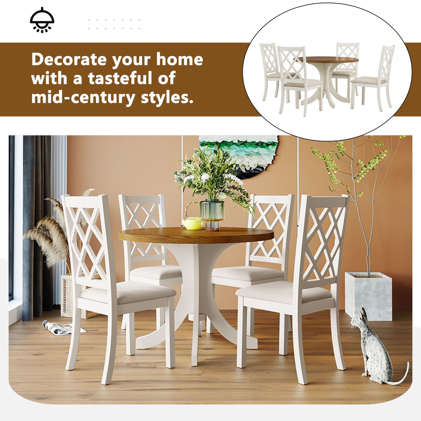 5 Pc. Round Dining Table Set with Upholstered Chairs