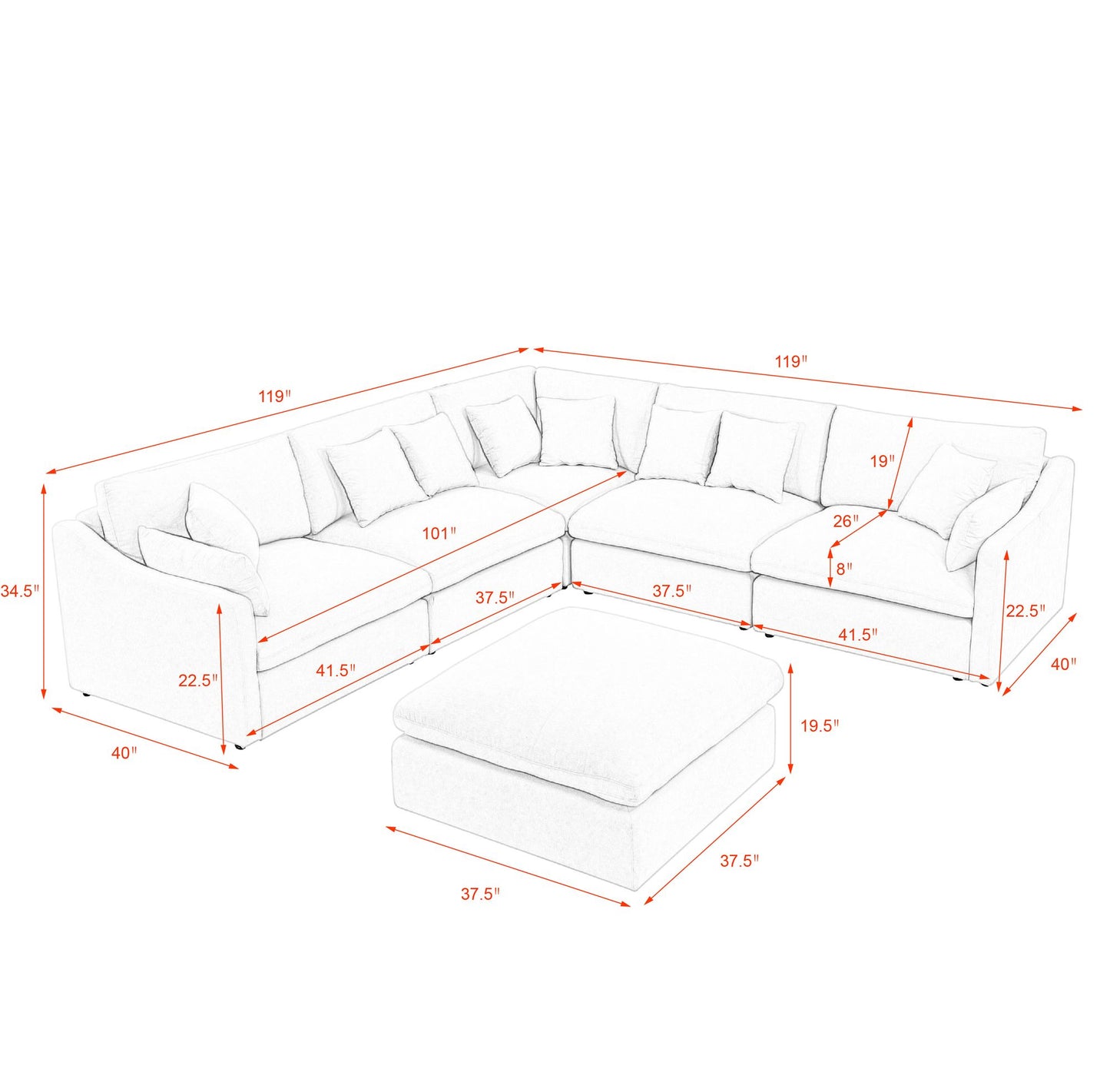 Oscar B. Oversized L-Shaped Sectional Sofa w/Removable Down-Filled Seat Cushions