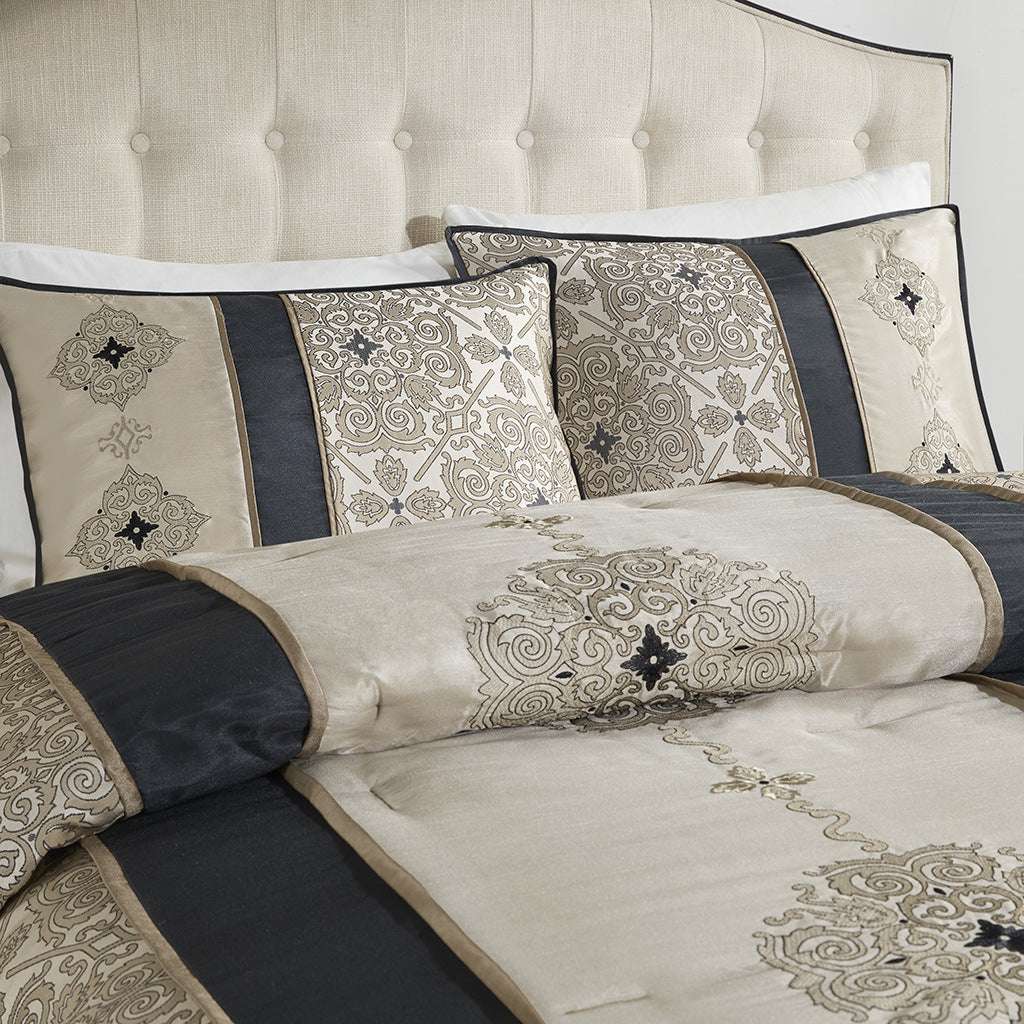 7 Piece Jacquard Comforter Set with Throw Pillows