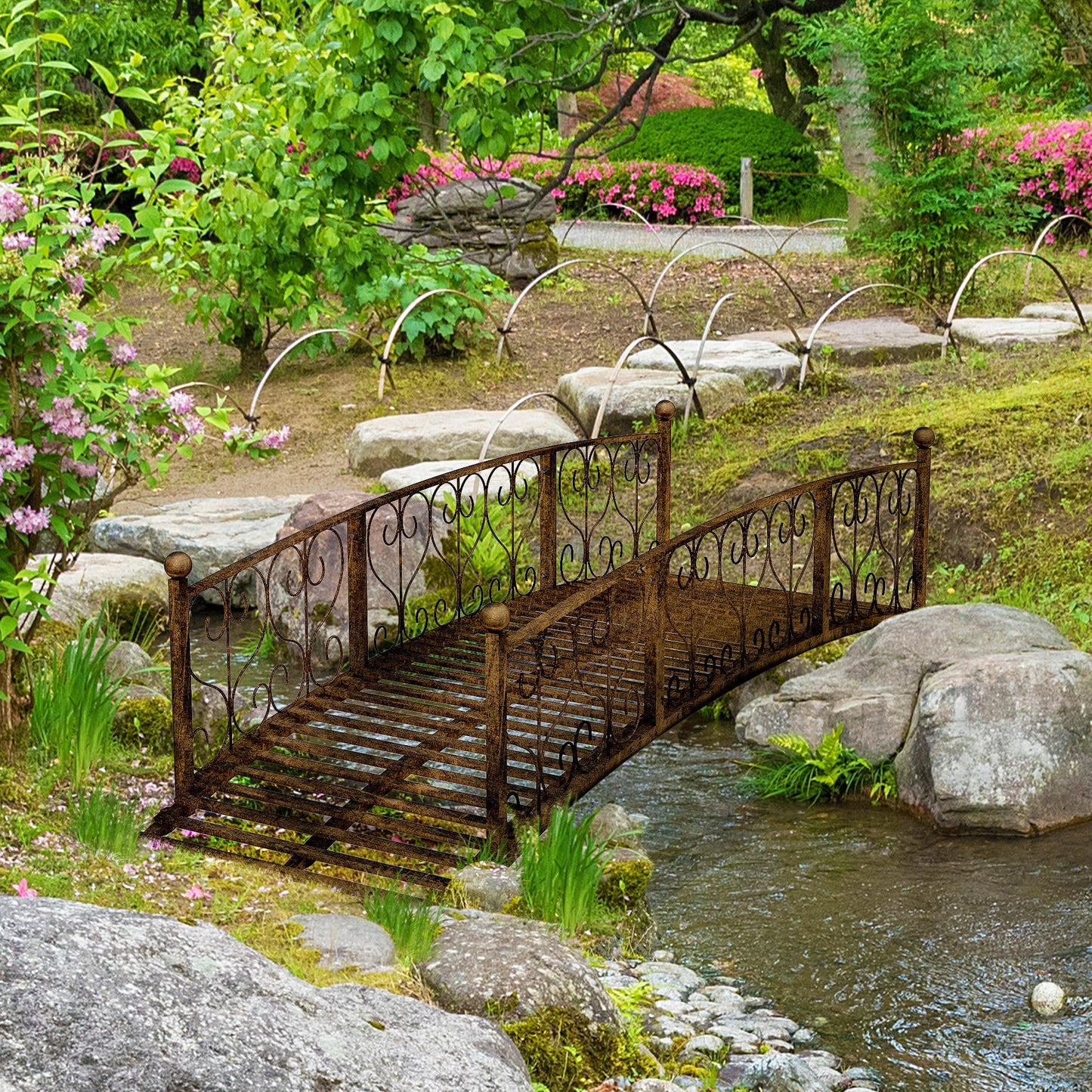 Outsunny 7' Metal Arch Garden Bridge in Bronze