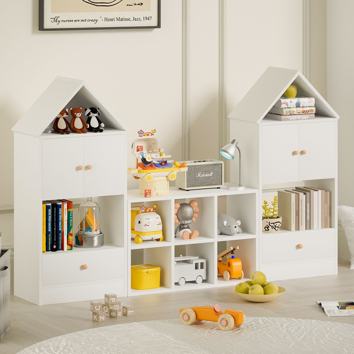 Children's House Shaped Bookcase with Multi-Functional Storage