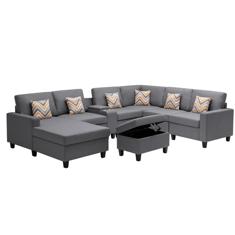 Nolan 135" 8Pc Reversible Sectional Sofa with Storage Ottoman