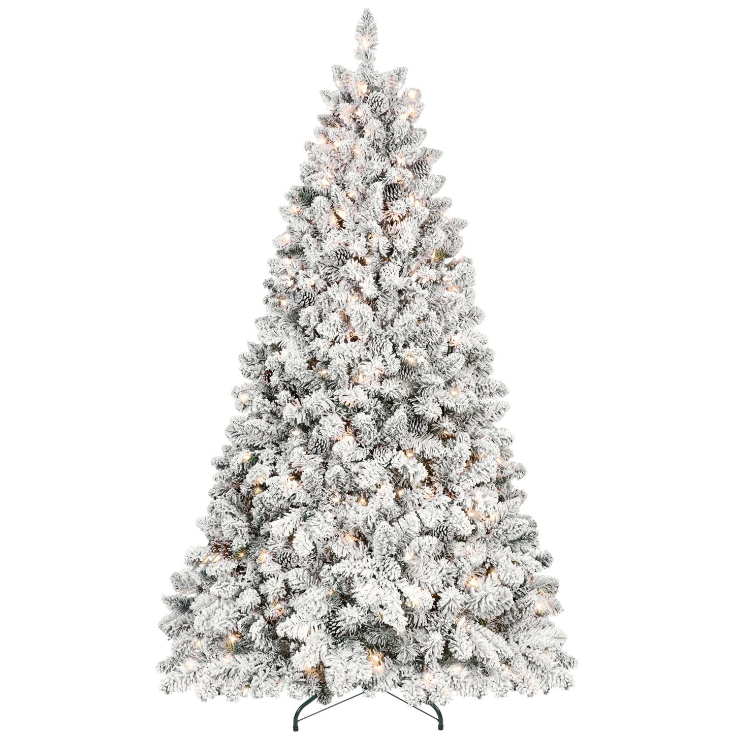 9 ft. Flocked Pre-lit Christmas Tree with Metal Stand