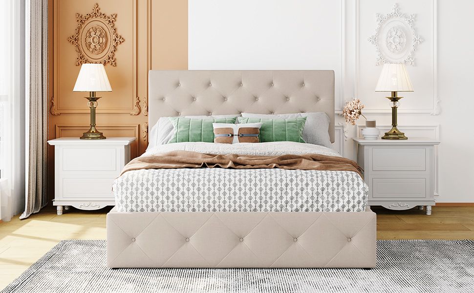 Full size Upholstered Platform Bed with Hydraulic Storage System