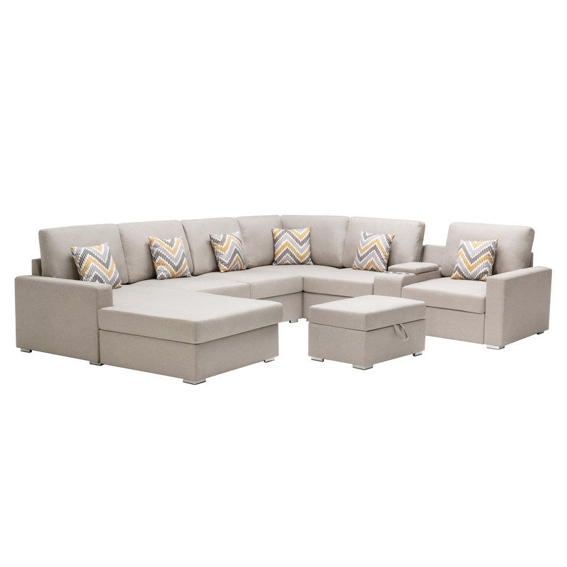 Nolan 124" 8Pc Reversible Chaise Sectional Sofa