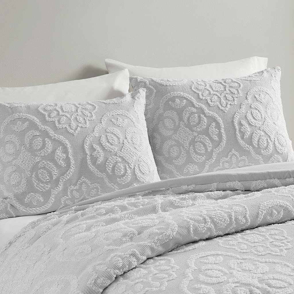 3 Piece Tufted Woven Medallion Duvet Cover Set