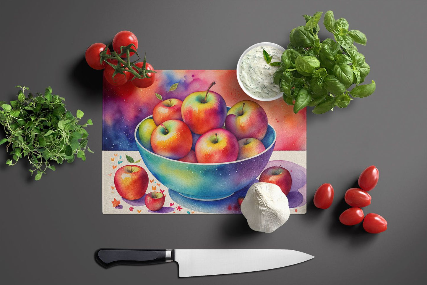 Apples III Tempered Glass Kitchen Cutting and Serving Board