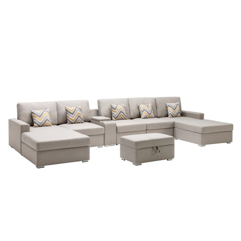 Nolan 163" 7Pc Double Chaise Sectional Sofa with Interchangeable Legs