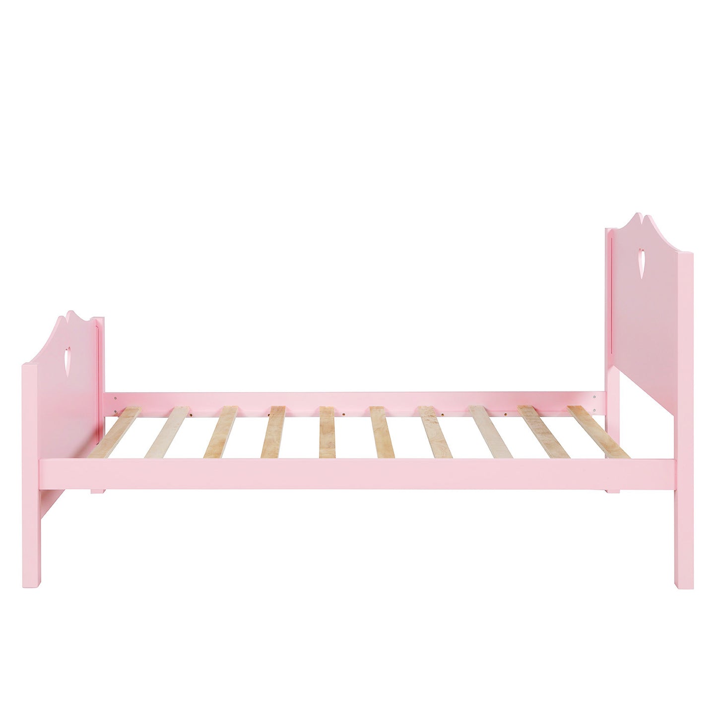 Twin Size Wood Platform Bed with Headboard; Footboard and Wood Slat Support (Pink)