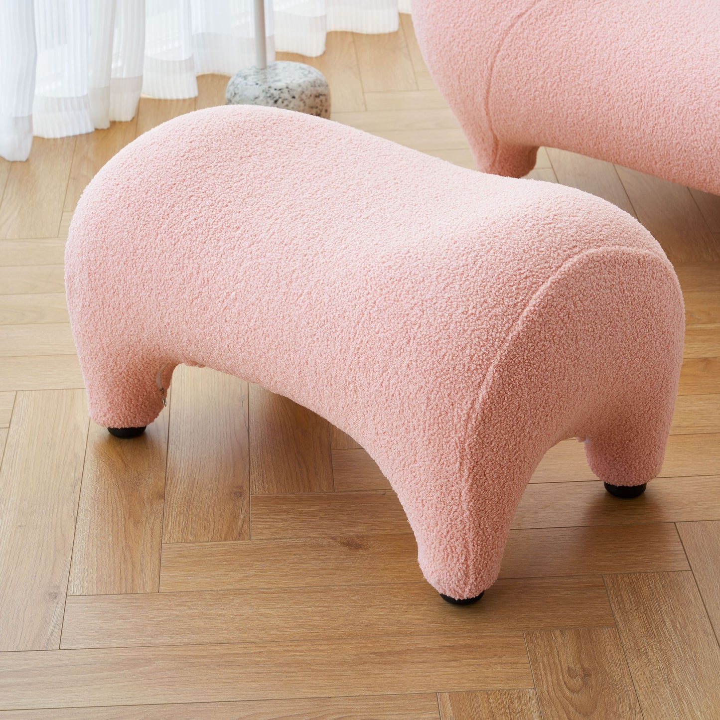 Whimsy High Back Sherpa Armchair with Footstool in Pink