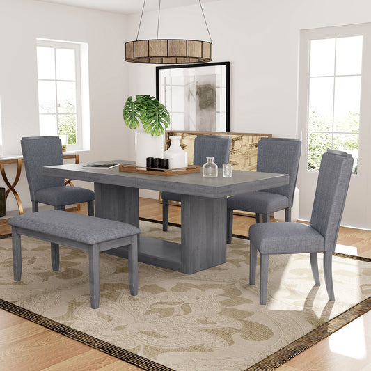 6 Pc. 78 inch Extendable Pedestal Dining Table Set with 18 inch Removable Leaf