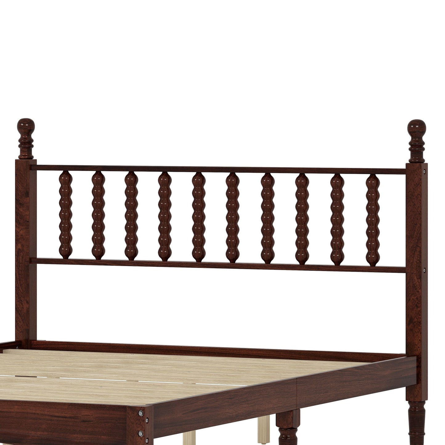 4 Pc. Queen Platform Bedroom Suite with Gourd Shaped Headboard, Storage Nightstand and Bench with Turned Legs in Walnut