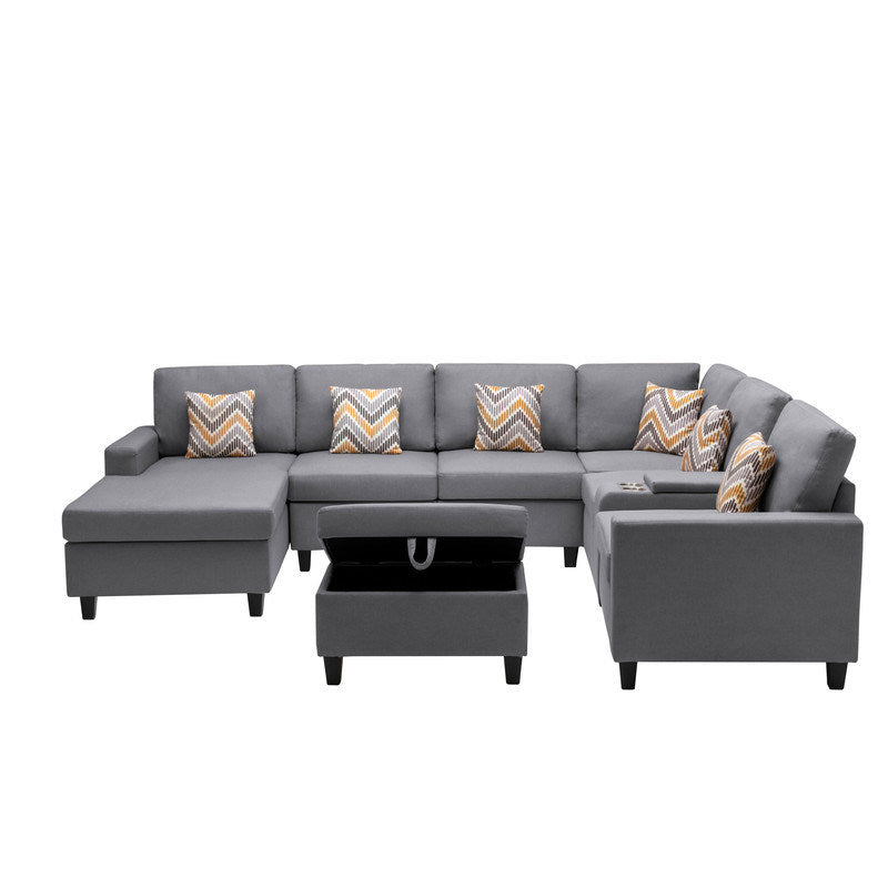 Nolan 124"in 8 Pc Reversible Chaise Sectional Sofa with Ottoman