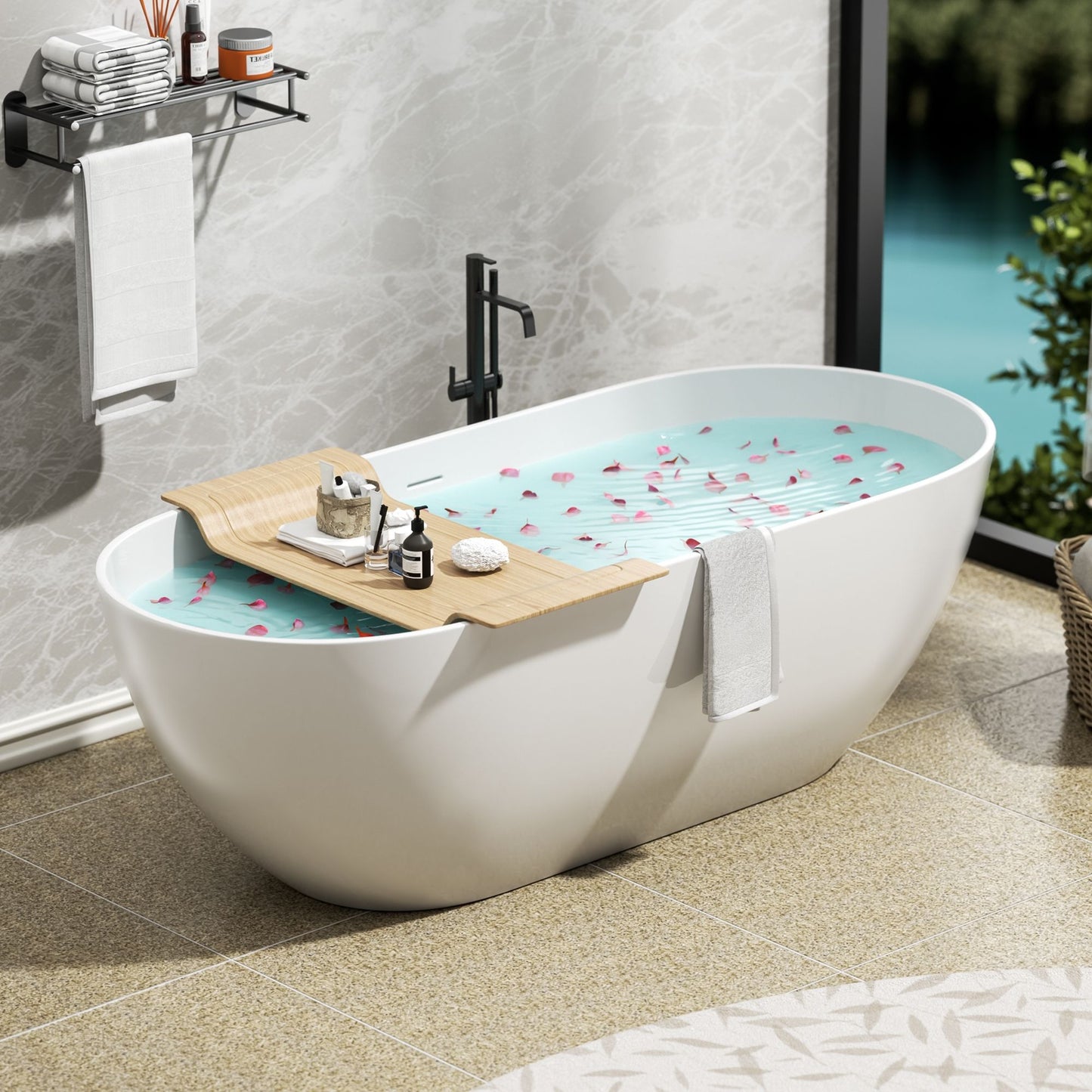 63" Freestanding Luxury Soaking Bathtub with Overflow and Pop-up Drain in Matte White 23S03-63MW