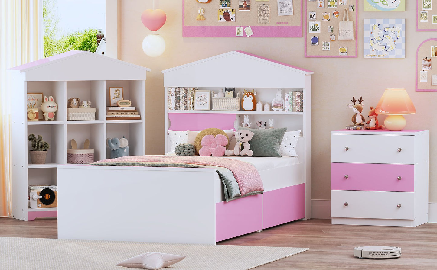 Prairie Wish 3 Pc. Twin House Bedroom Set in Pink & White