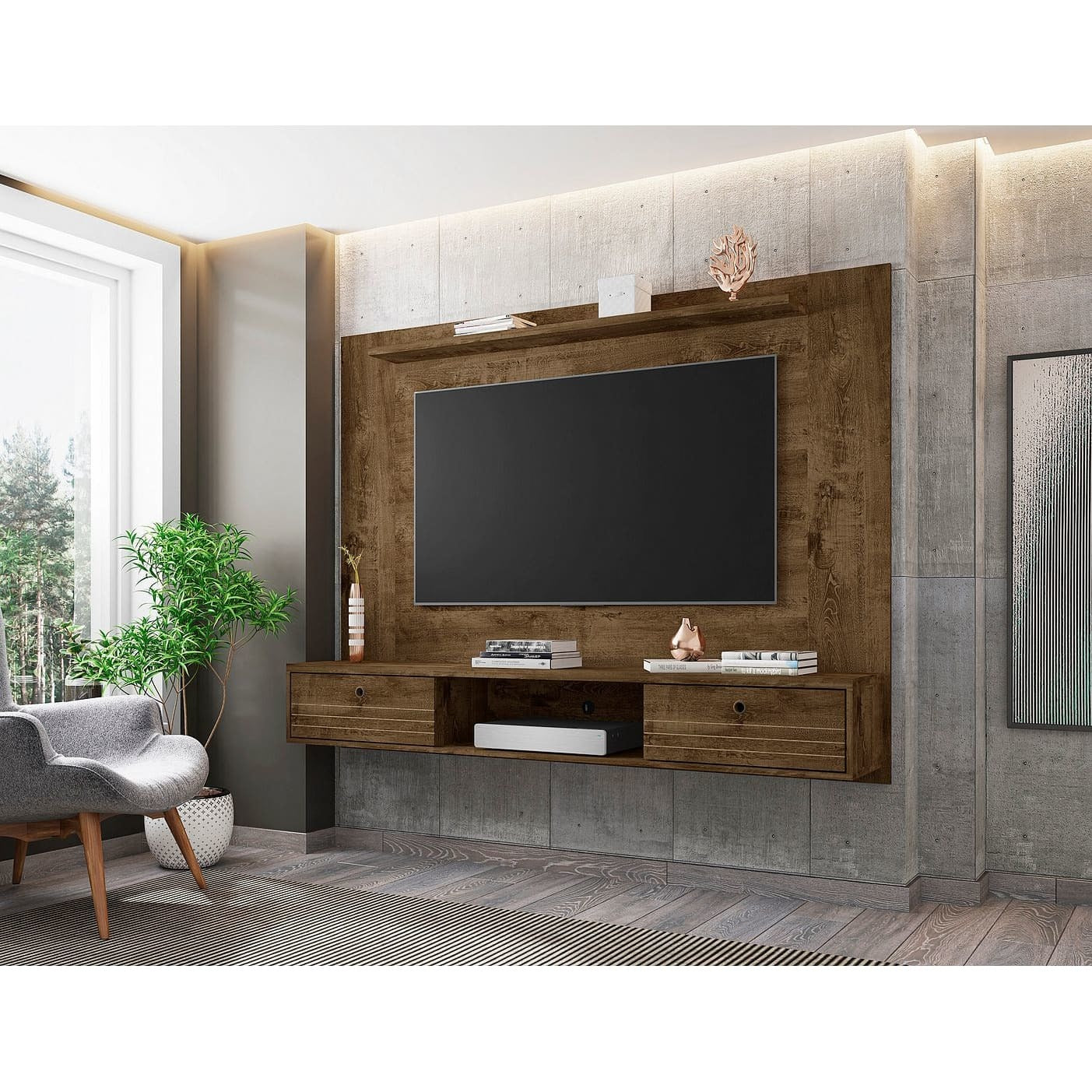 Liberty Floating Entertainment Center with Overhead Shelf