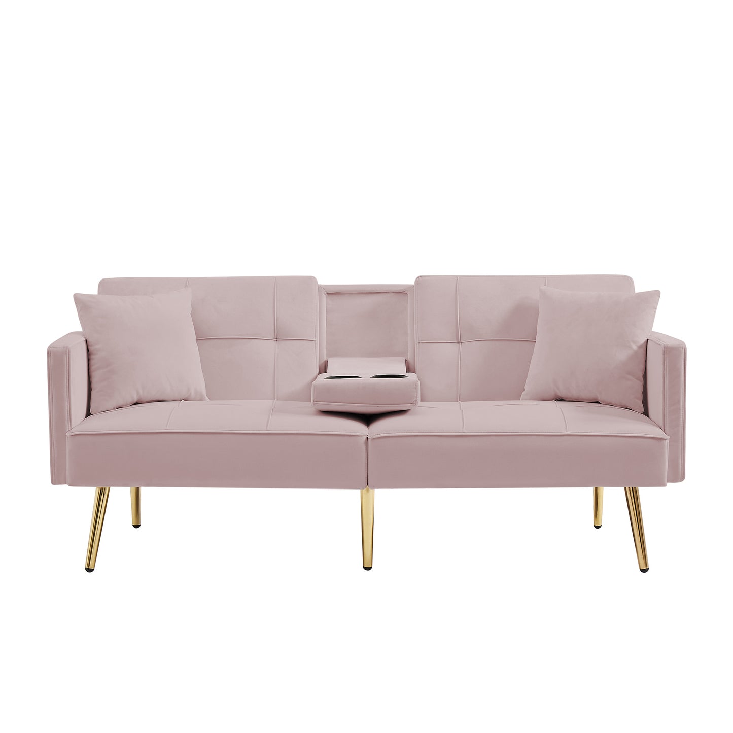 Sicily Pink Convertible Loveseat with Gold Metal Legs