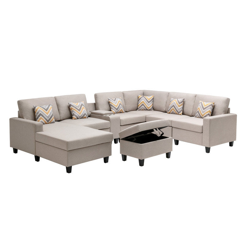 Nolan 135" 8Pc Reversible Chaise Sectional with Storage Ottoman