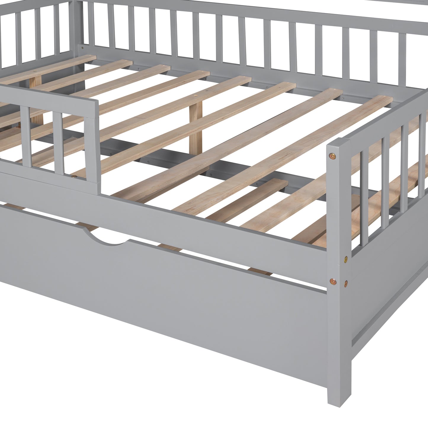 Wooden Full Size House Bed with Twin Size Trundle,Kids Bed with Shelf